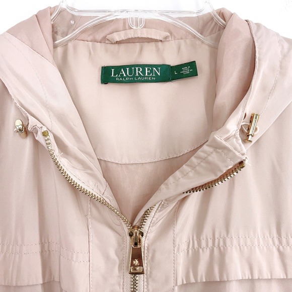 Lauren Ralph Lauren Hooded Jacket Womens L Pink Windbreaker Lightweight Gold Zip - Picture 2 of 9